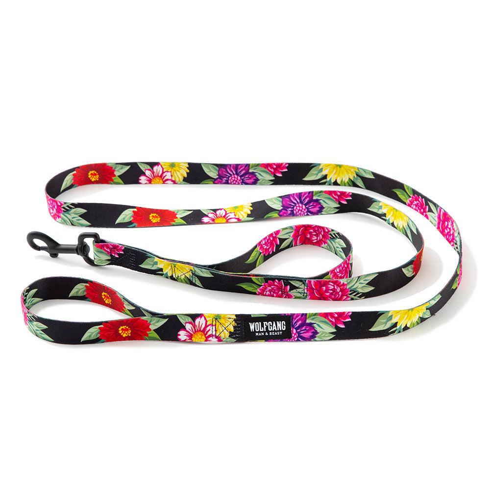 Wolfgang React Dual-Handle Dog Leash, DarkFloral, 1-in x 6-ft
