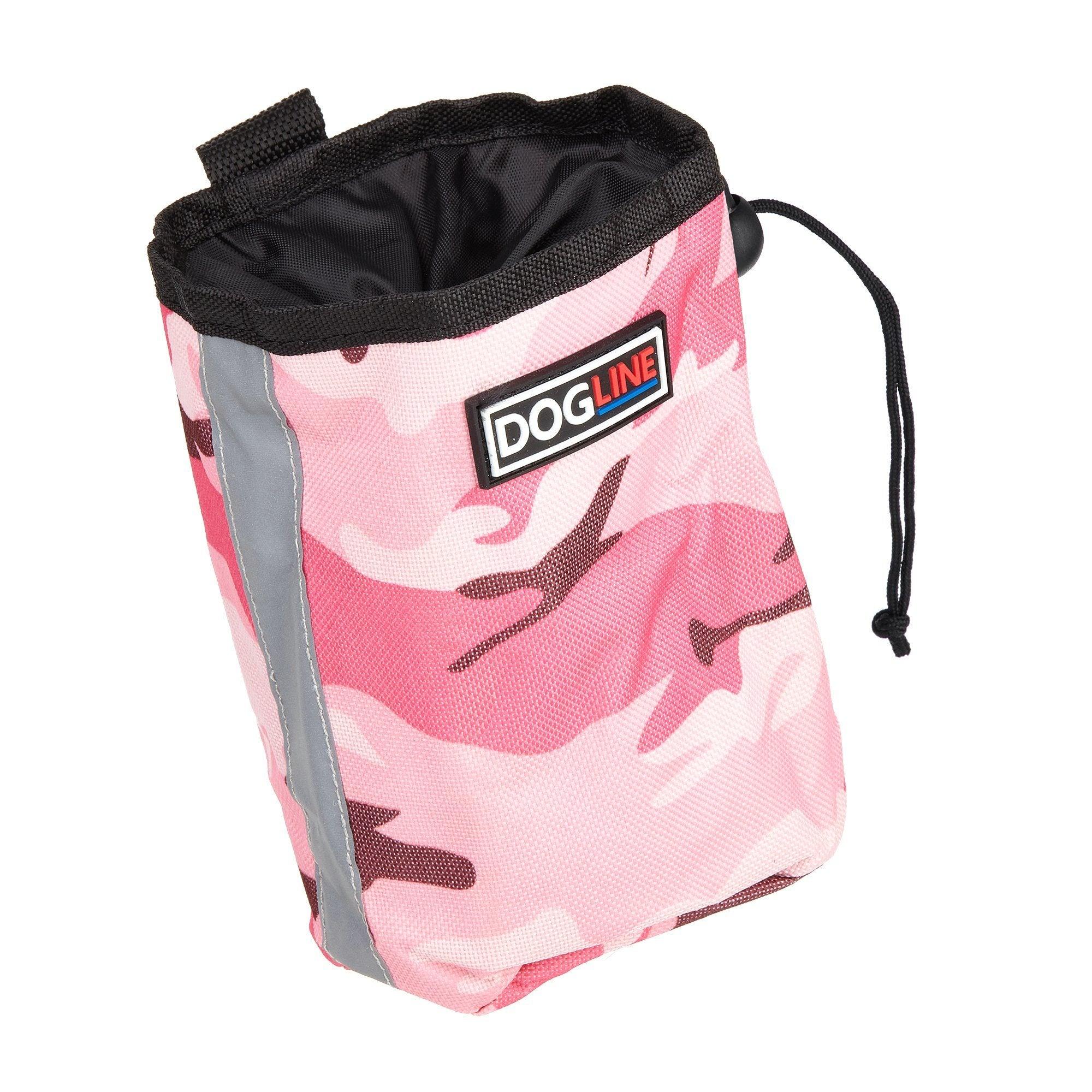 Dogline Beta Treat Pouch with Built-In Waste Bag Dispenser for Dogs, Pink Camo, 4-in x 6-in
