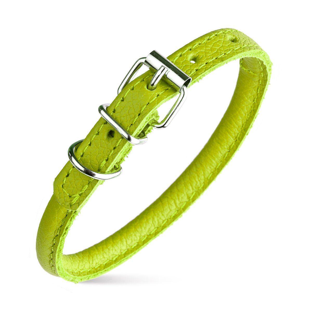 Dogline Round Leather Collar, Green, 3/8-in x 16-19-in