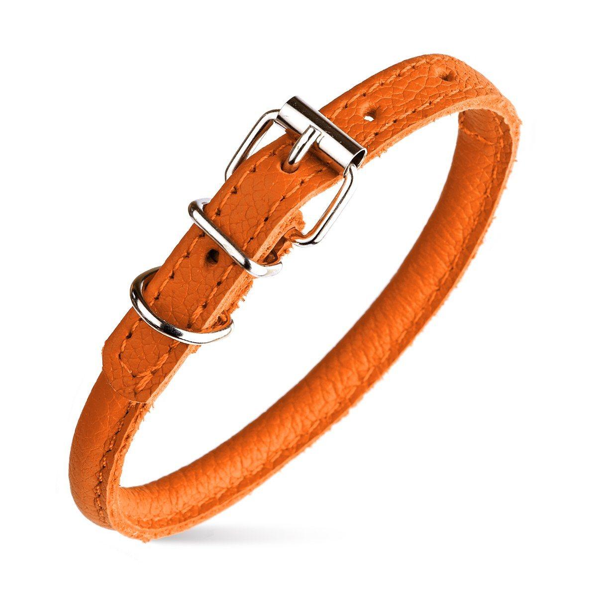Dogline Round Leather Collar, Orange, 3/8-in x 16-19-in