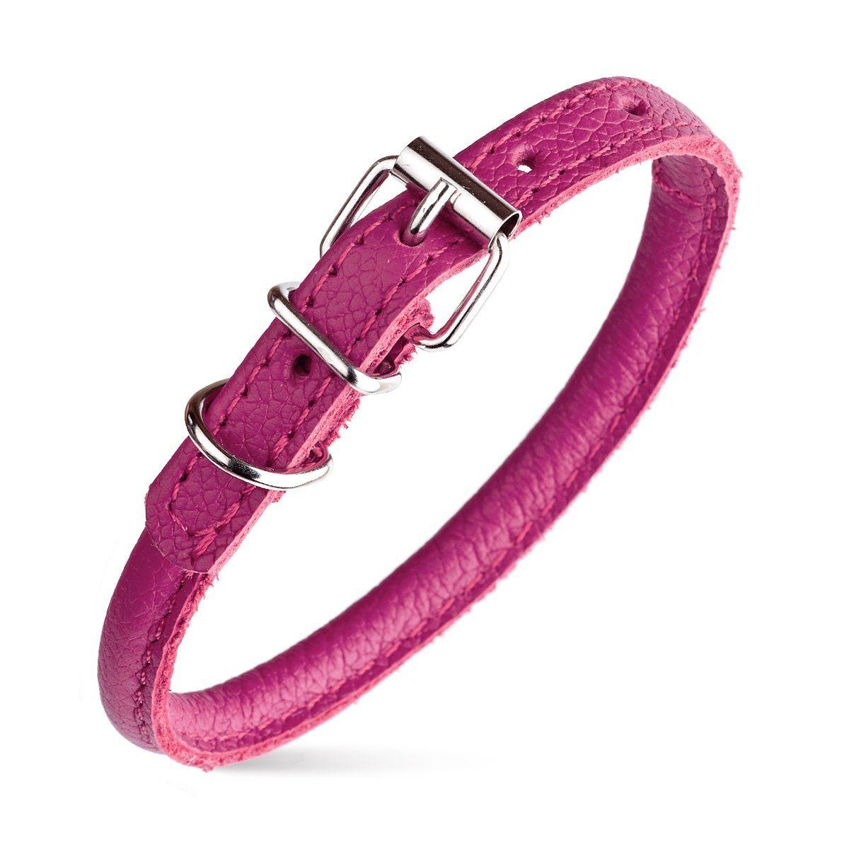 Dogline Round Leather Collar, Pink, 1/2-in x 22-25-in