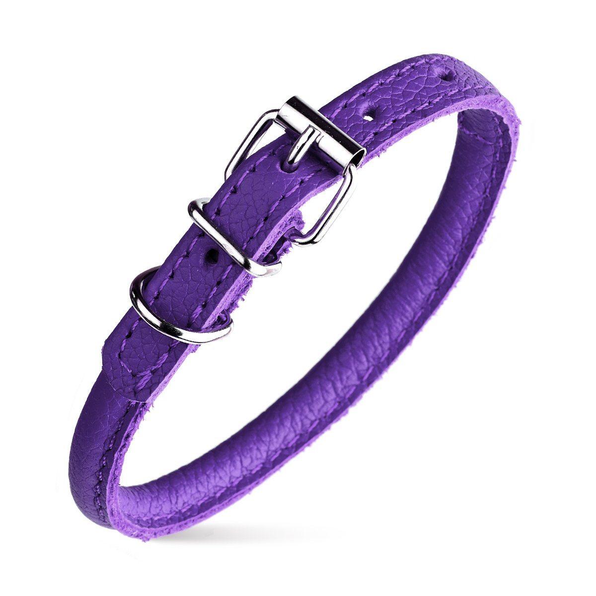 Dogline Round Leather Collar, Purple, 1/2-in x 19-22-in