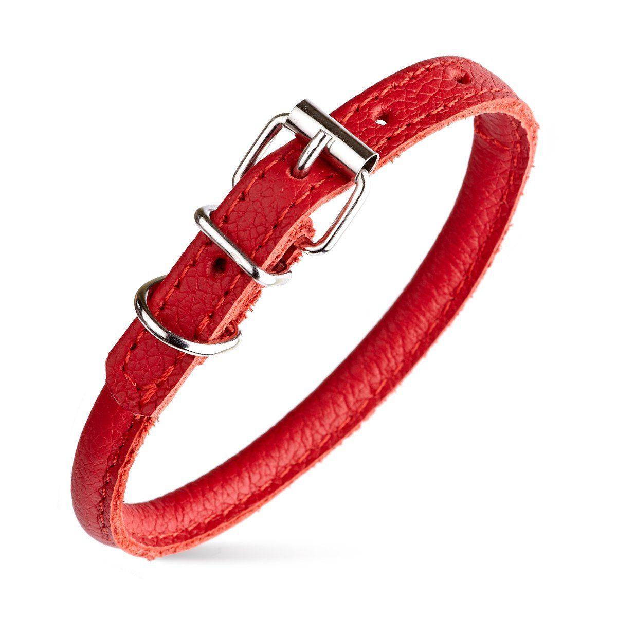Dogline Round Leather Collar, Red, 1/2-in x 19-22-in