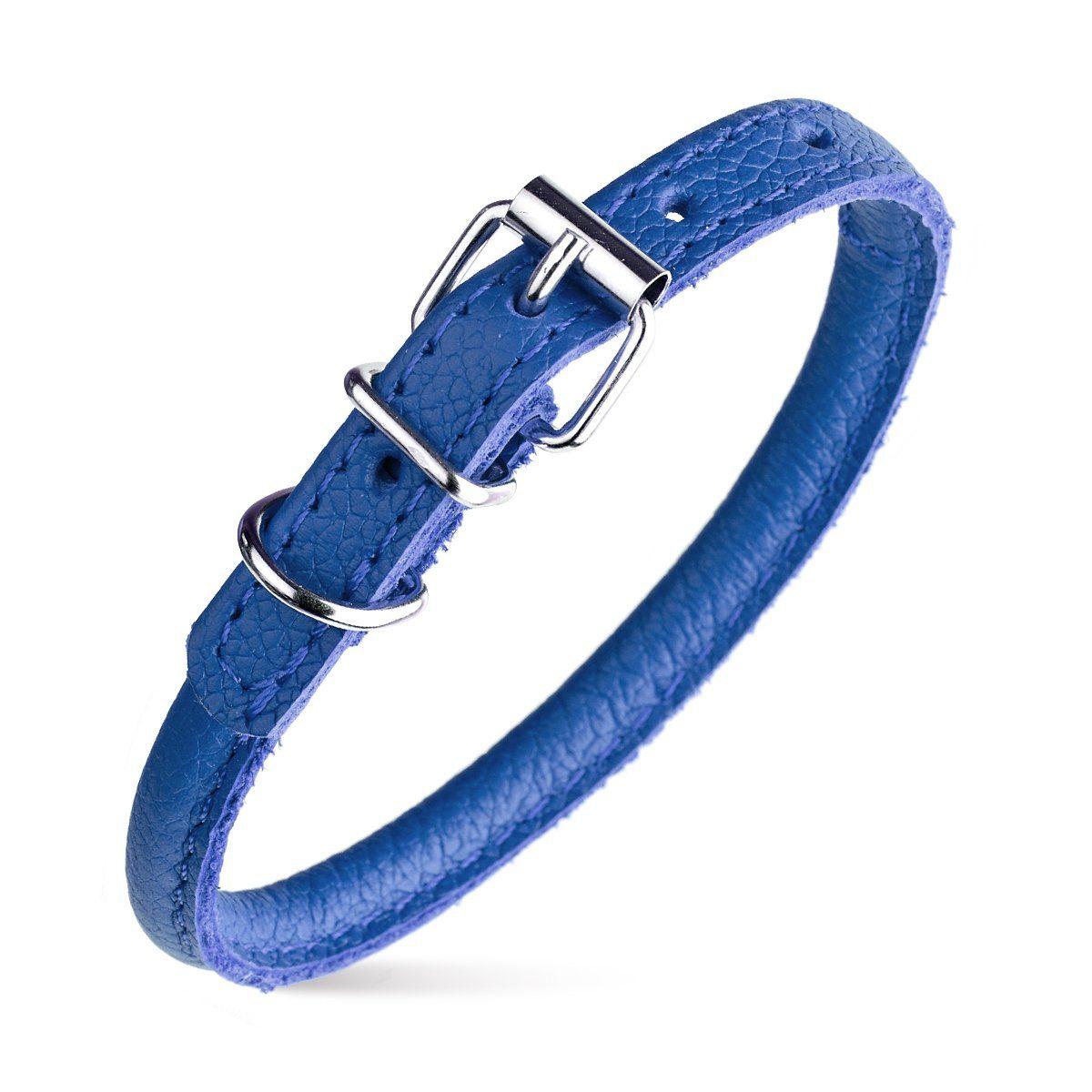 Dogline Round Leather Collar, Royal Blue, 1/4-in x 10-13-in
