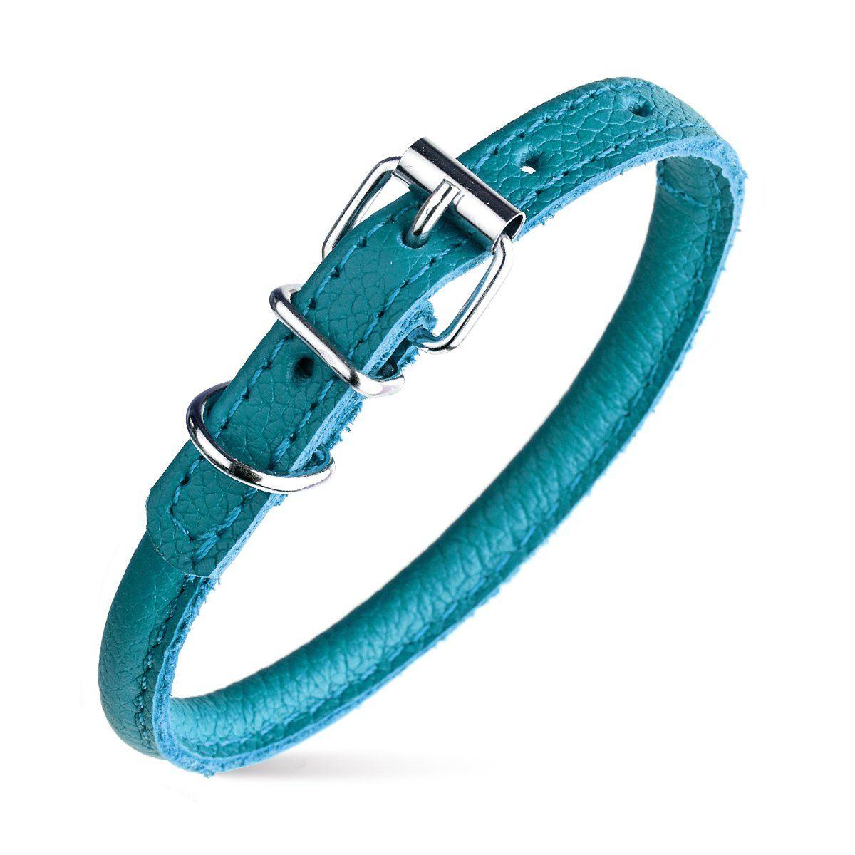 Dogline Round Leather Collar, Teal, 1/2-in x 22-25-in
