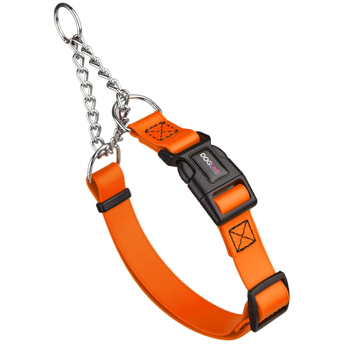 Dogline Biothane Adjustable Martingale Collar with Quick Release Buckle for Dogs, Orange, 1-in x 20-26-in