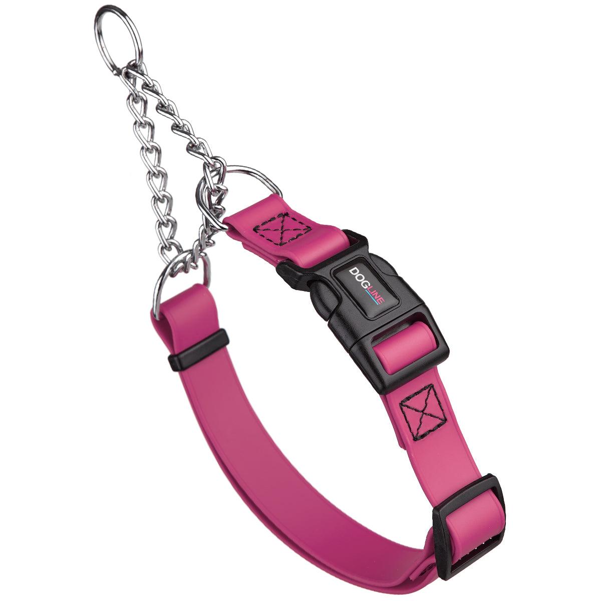 Dogline Biothane Adjustable Martingale Collar with Quick Release Buckle for Dogs, Pink, 3/4-in x 11-15-in