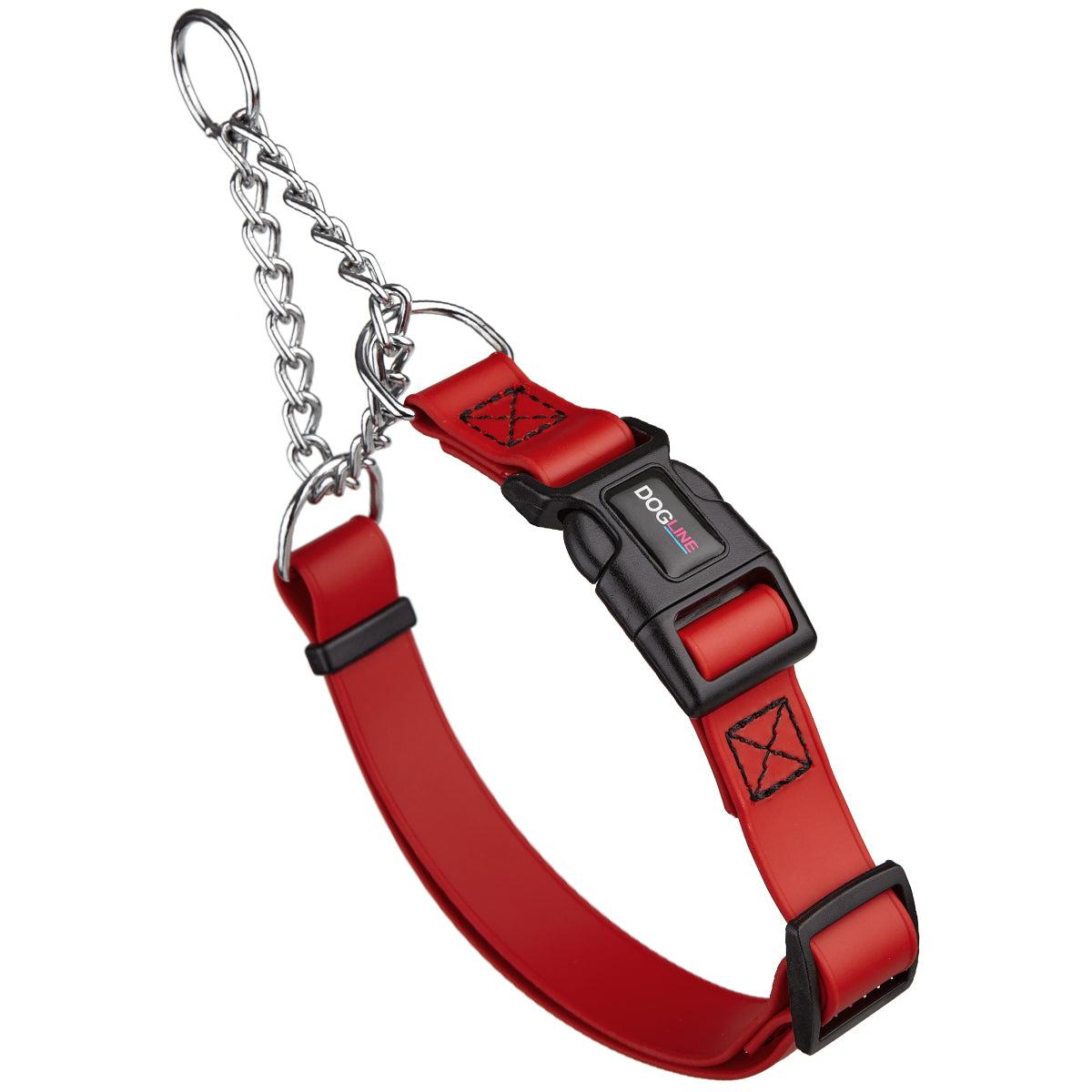Dogline Biothane Adjustable Martingale Collar with Quick Release Buckle for Dogs, Red, 3/4-in x 11-15-in