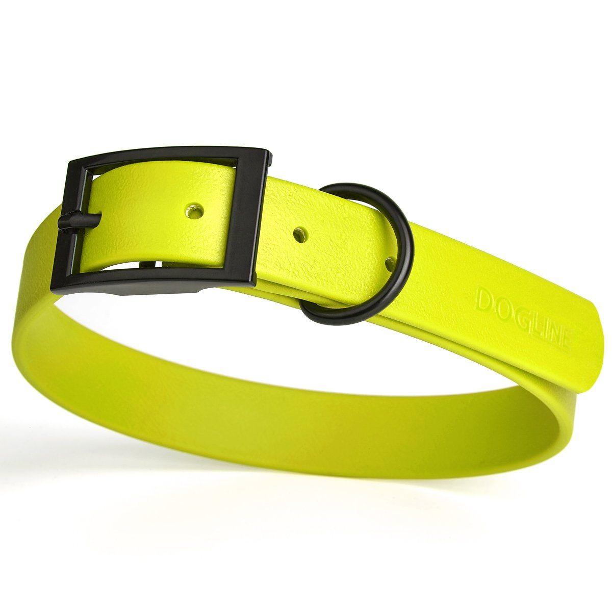 Dogline Biothane Waterproof Dog Collar, Neon Yellow, 1.5-in x 16-20-in