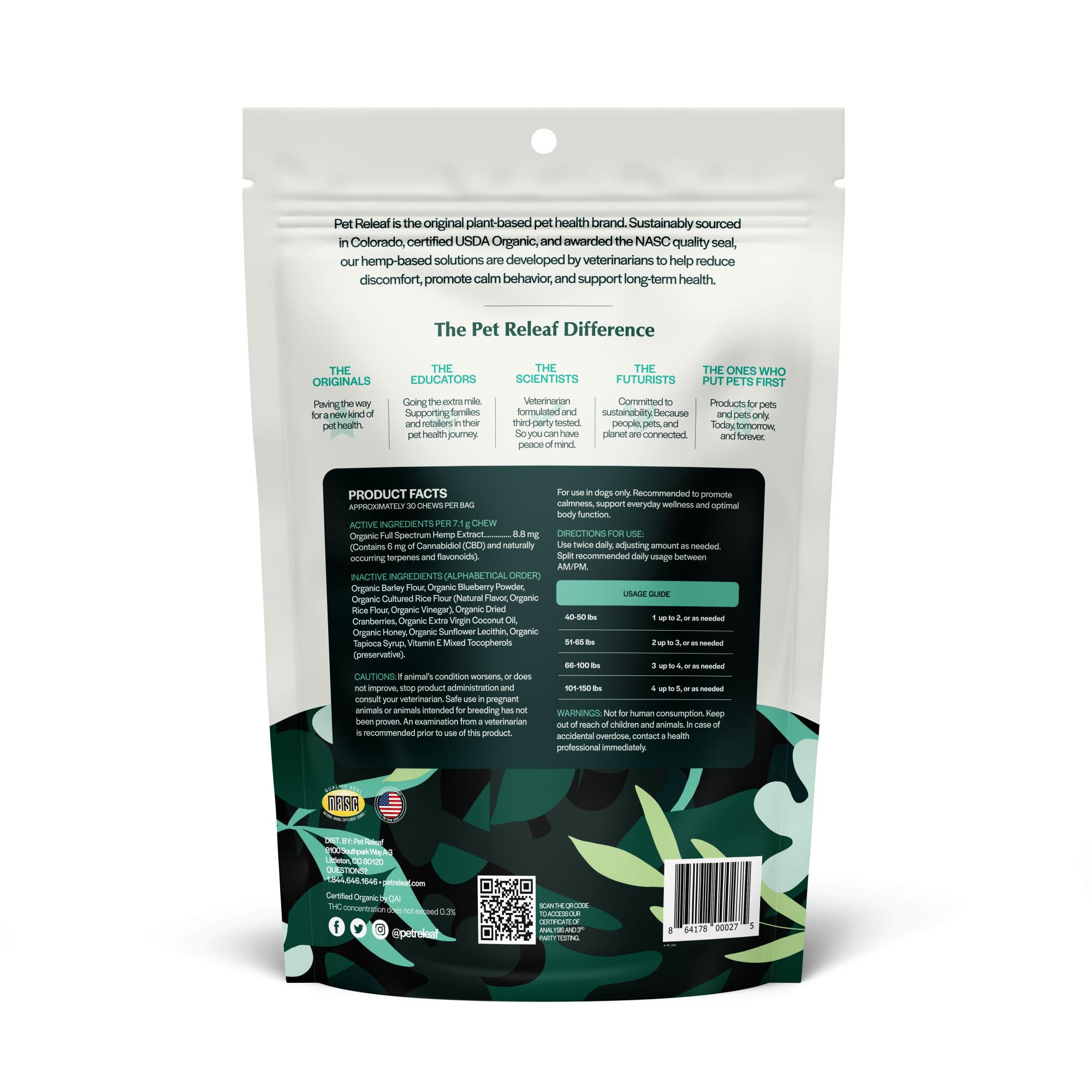 Pet Releaf Daily Releaf Edibites Blueberry Cranberry Alternative Supplement for Medium to Large Dogs, 7.5-oz