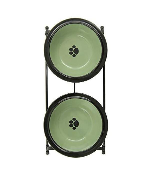 PetRageous Buddy's Best Double Pet Diner, Sage, 2-cup