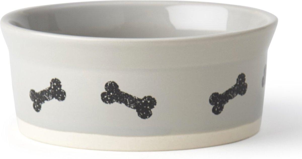 PetRageous Classy Bones Stoneware Pet Bowl, Light Gray/Natural, 3.5-cup