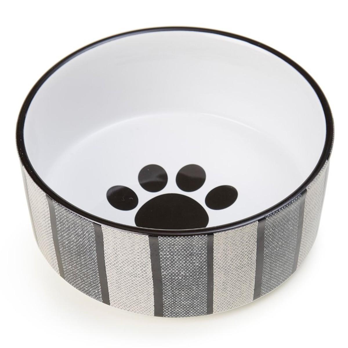 PetRageous Pinstripe Stoneware Pet Bowl, Gray/Black, 5.5-cup