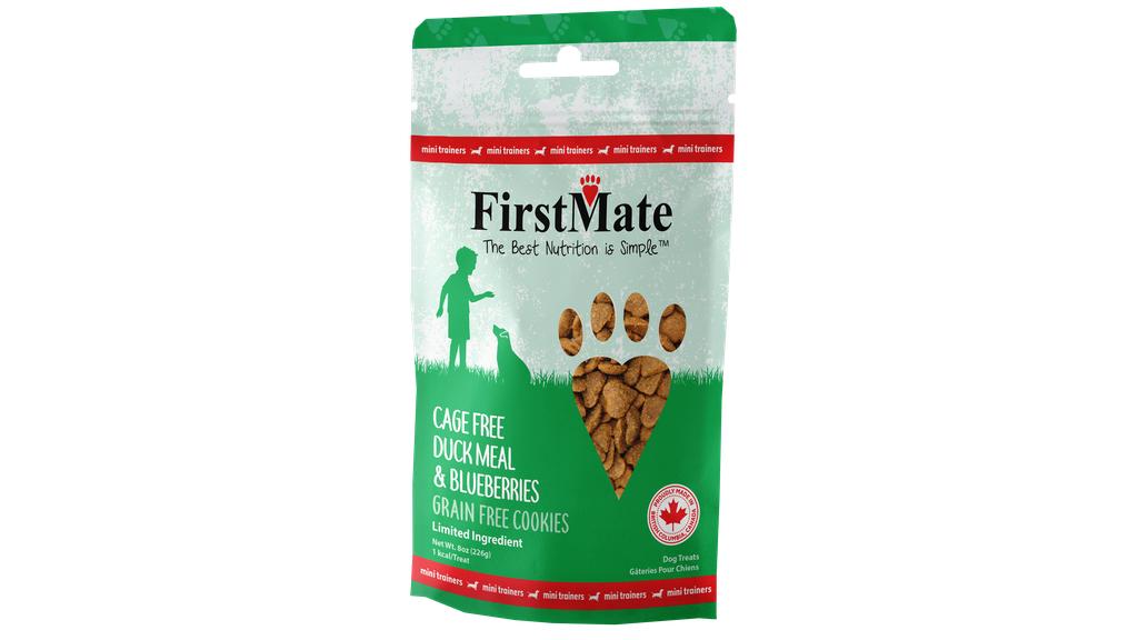 FirstMate Mini Trainers Cage Free Duck Meal & Blueberries Dog Treats, 8-oz