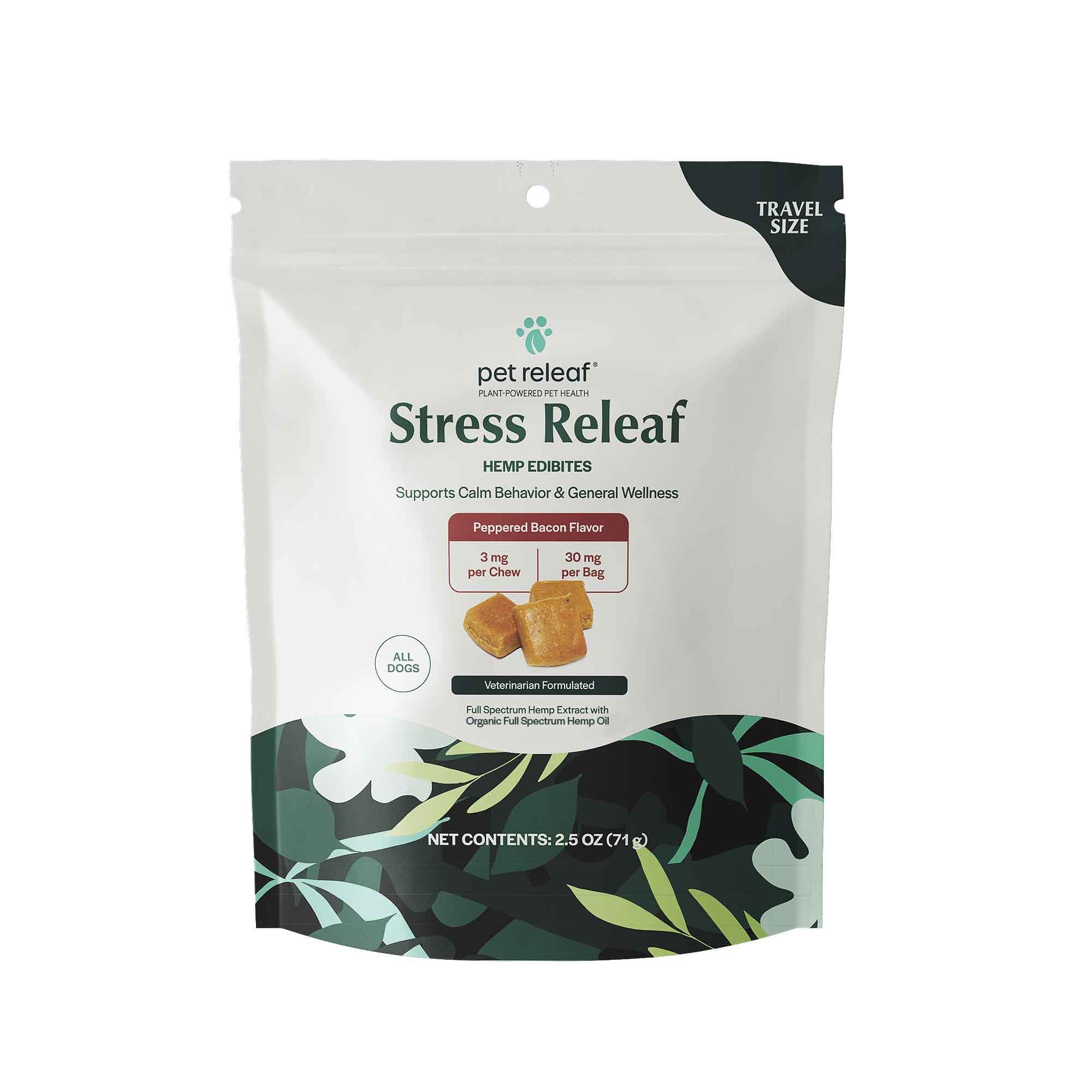 Pet Releaf Stress Releaf Edibites Peppered Bacon Alternative Supplement for All Dogs, Travel Size