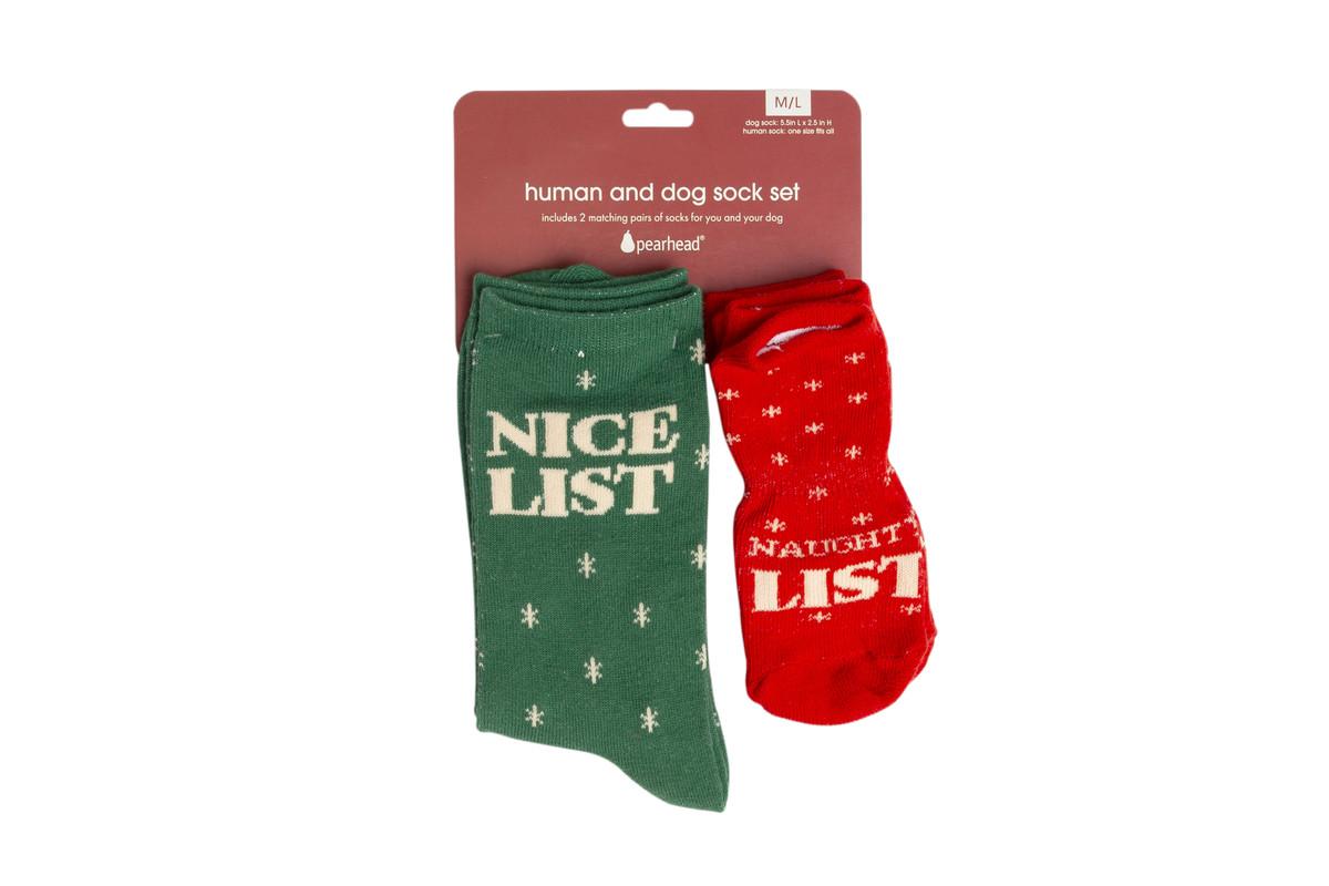 Pearhead Naughty List Nice List Human & Dog Sock Set