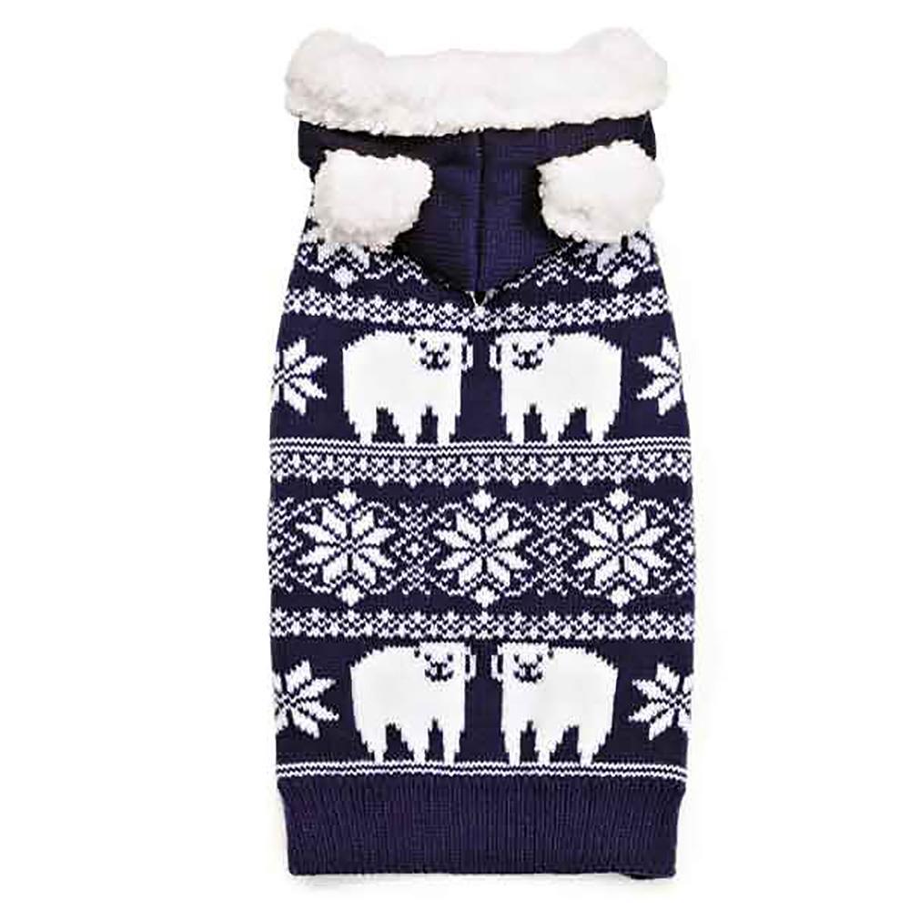 Zack & Zoey Elements Polar Bear Knitted Hood Dog Sweater, Blue, Large