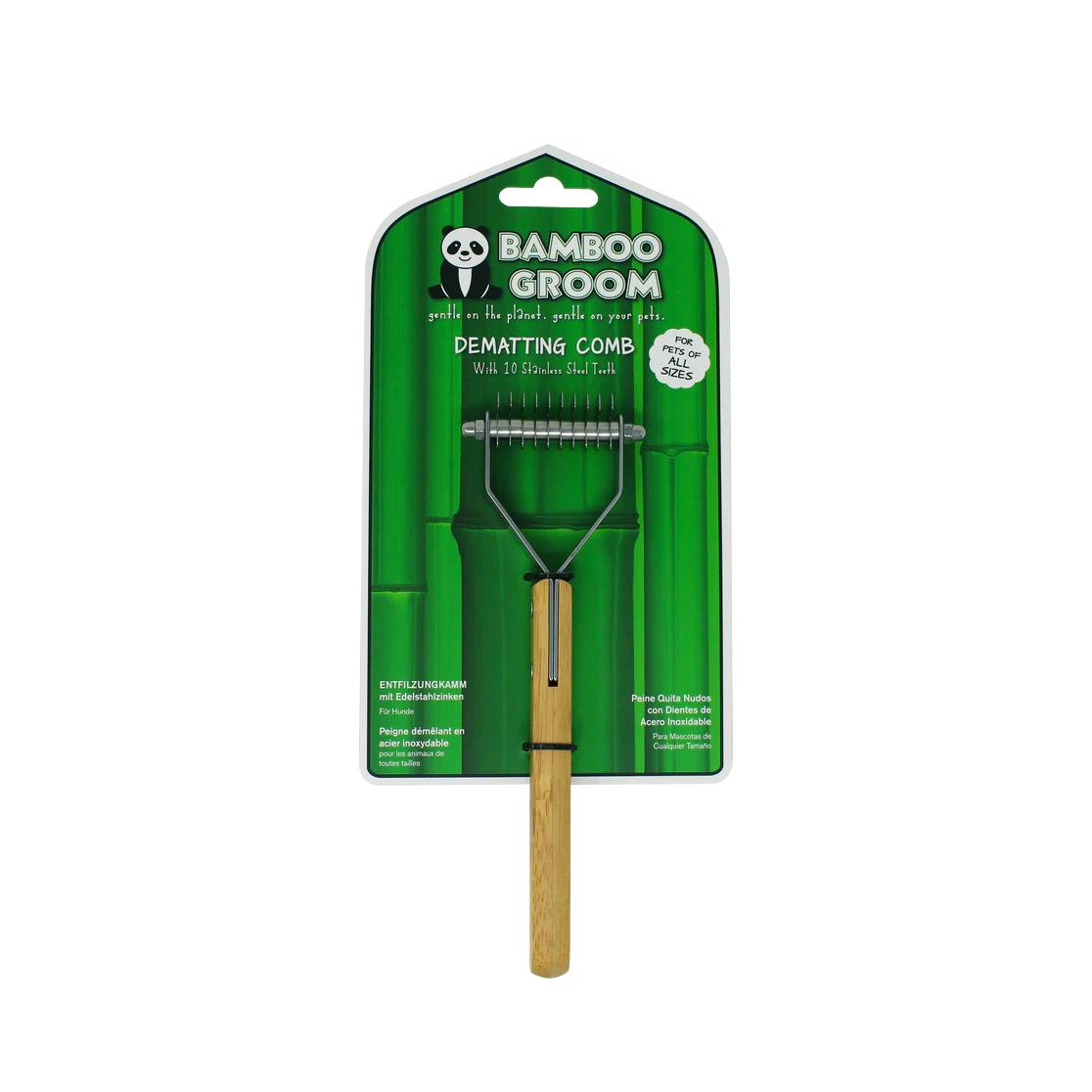 Bamboo Groom DeMatting Comb with 10 Stainless Steel Teeth for Pets