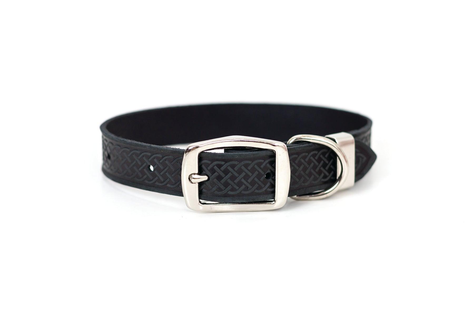 Euro-Dog Celtic Style Leather Dog Collar, Black, X-Small