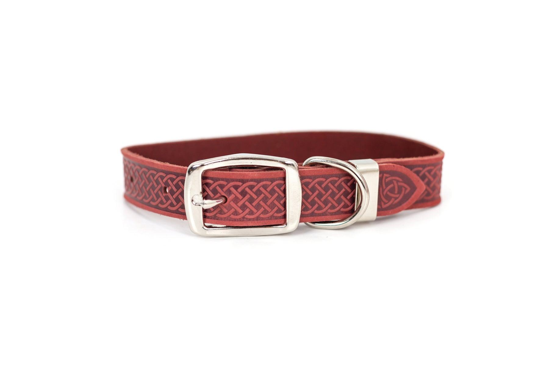 Euro-Dog Celtic Style Leather Dog Collar, Coral, Small