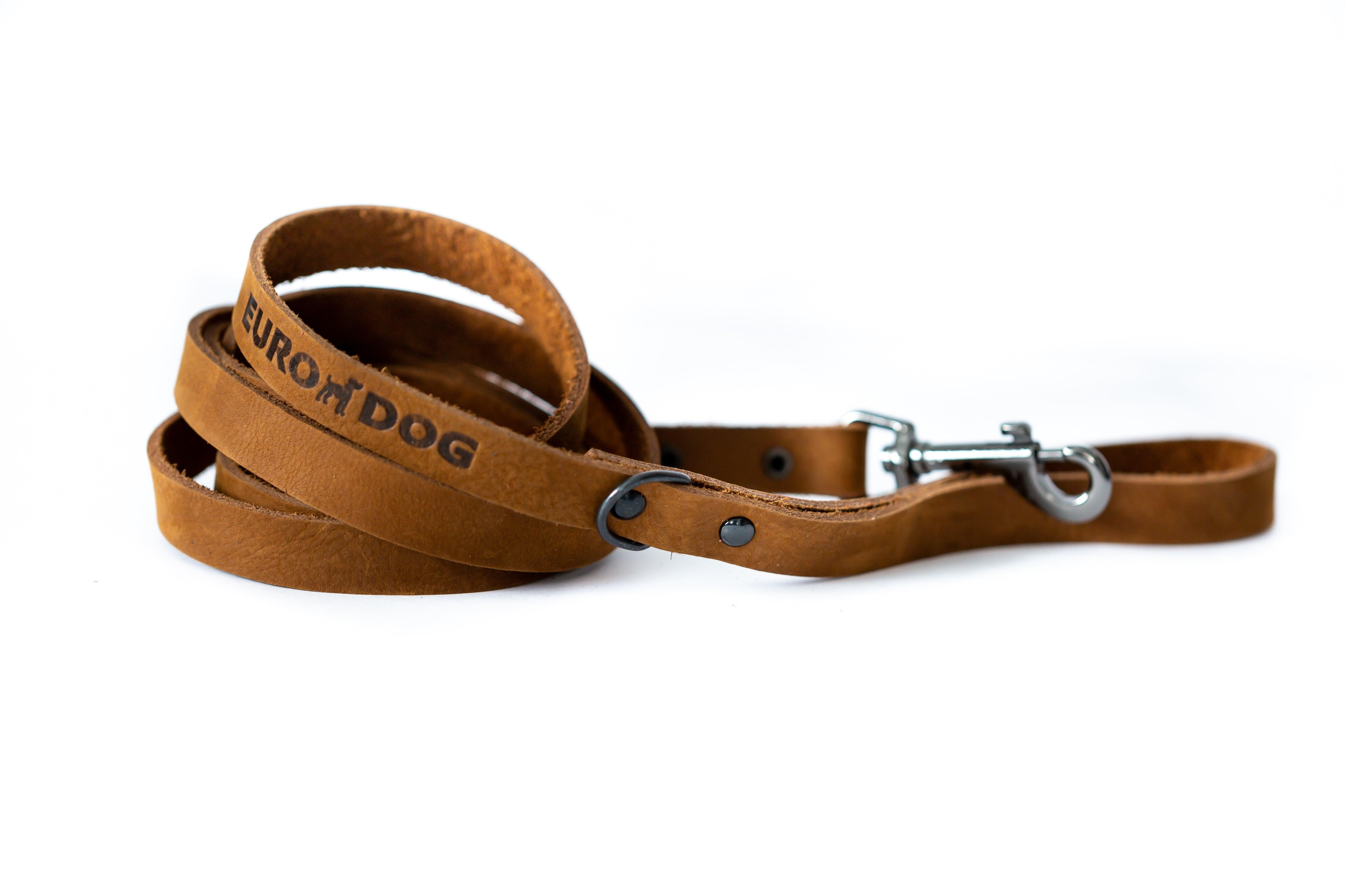 Euro-Dog Sport Style Soft Leather Dog Lead, Bark Brown, 5/8-in x 6-ft