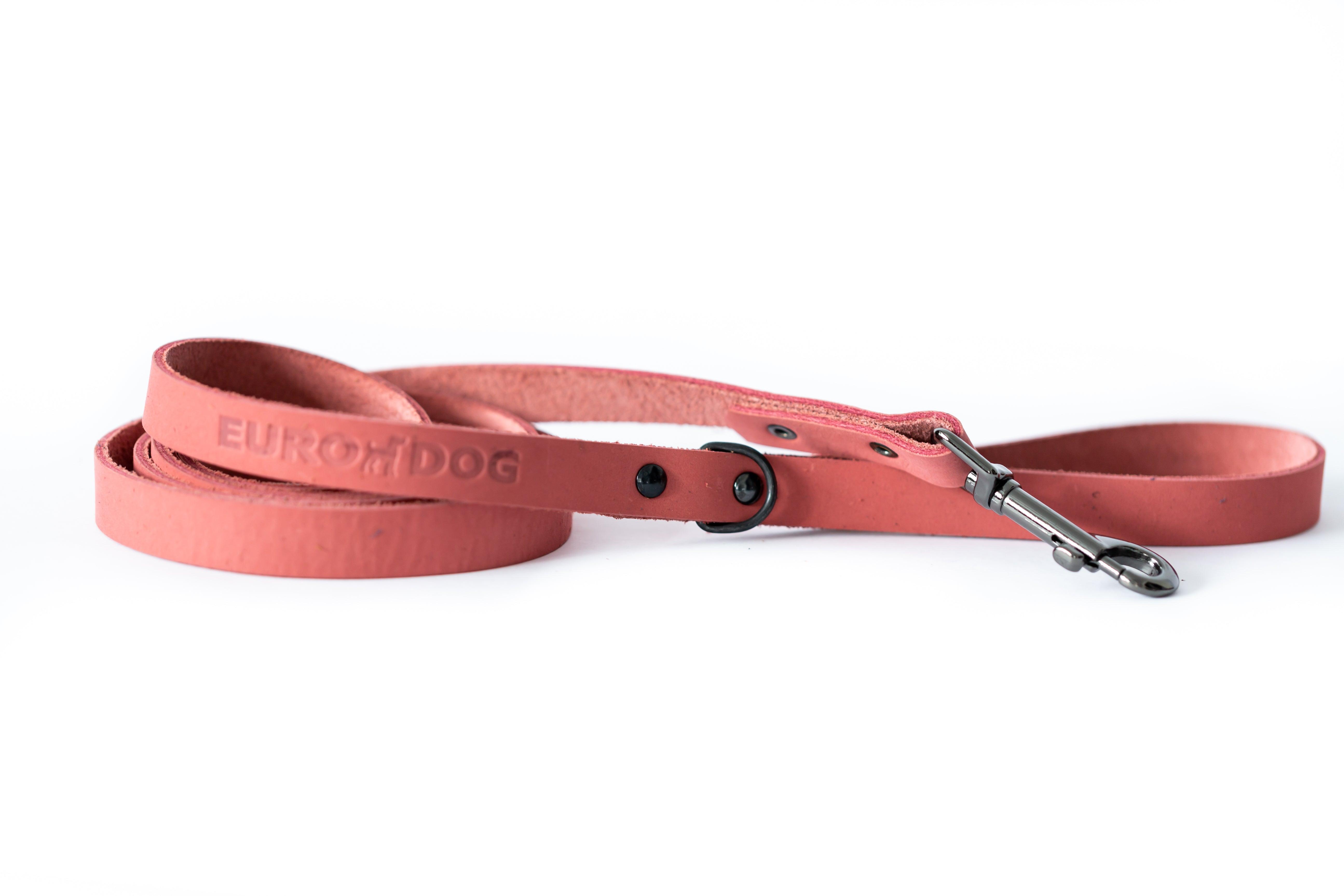 Euro-Dog Sport Style Soft Leather Dog Lead, Coral, 5/8-in x 6-ft