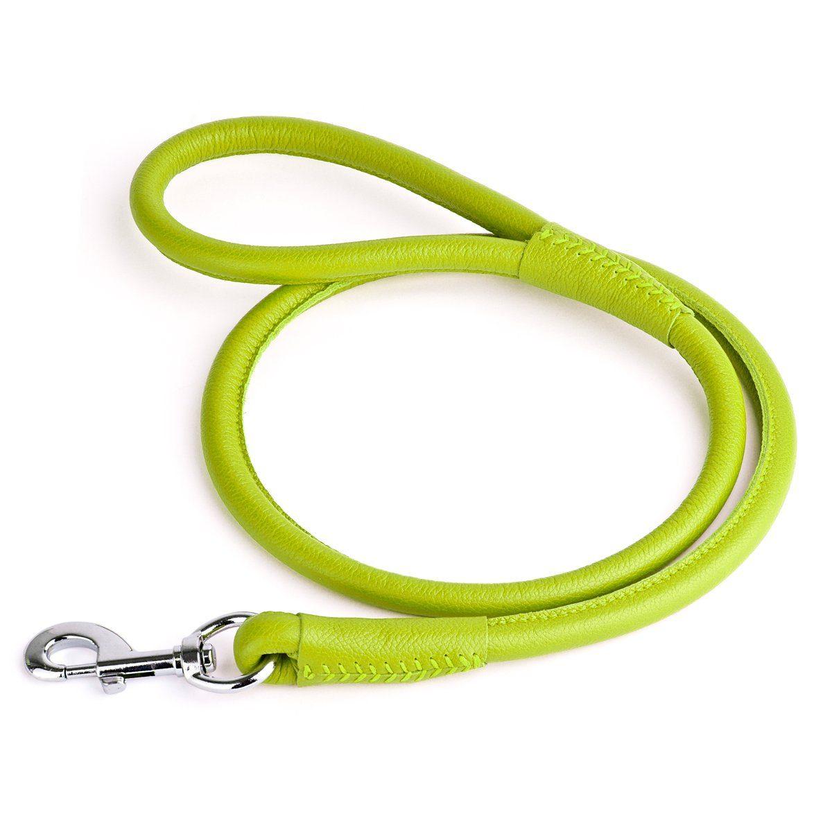 Dogline Soft Leather Round Dog Leash, Lime Green, 1/2-in x 6-ft