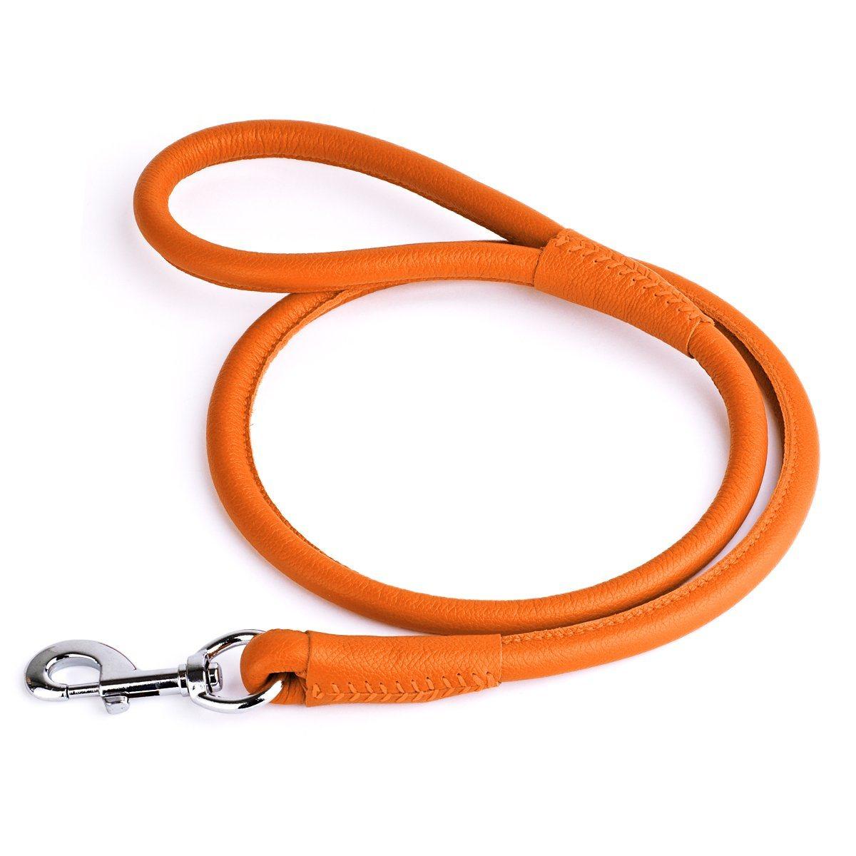 Dogline Soft Leather Round Dog Leash, Orange