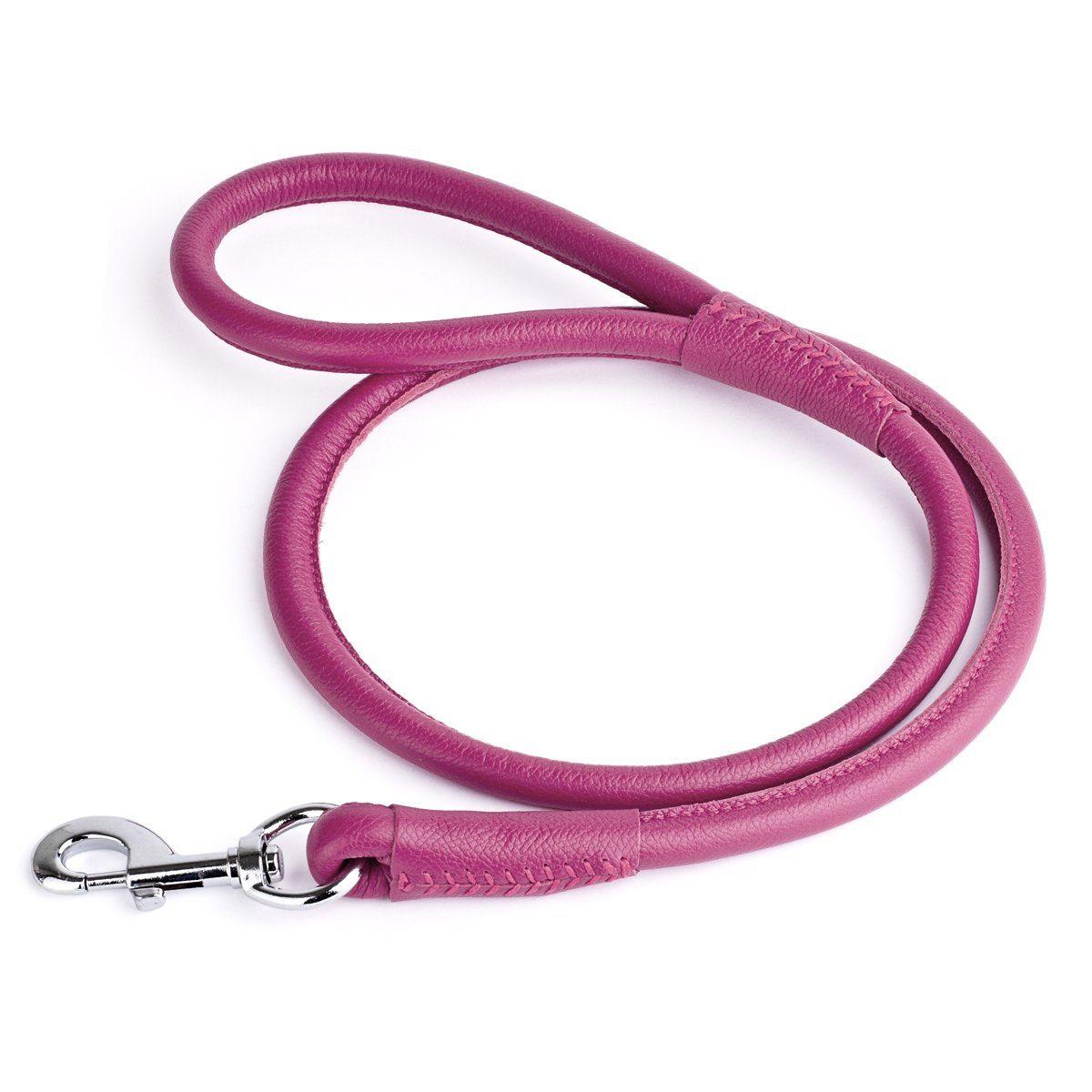 Dogline Laisse ronde en cuir doux pour chien, Rose, 1/4-pouce x 4-ft