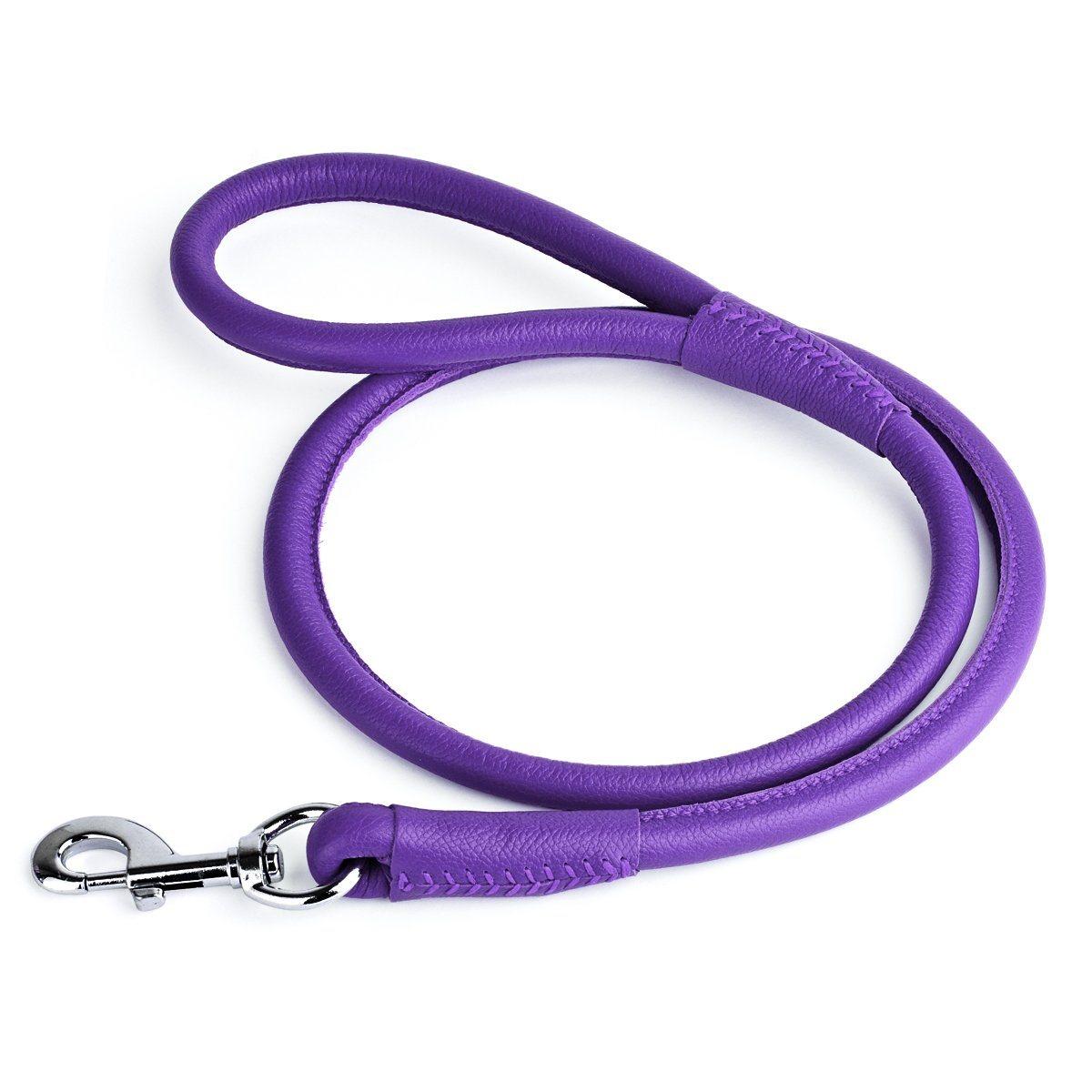 Dogline Soft Leather Round Dog Leash, Purple