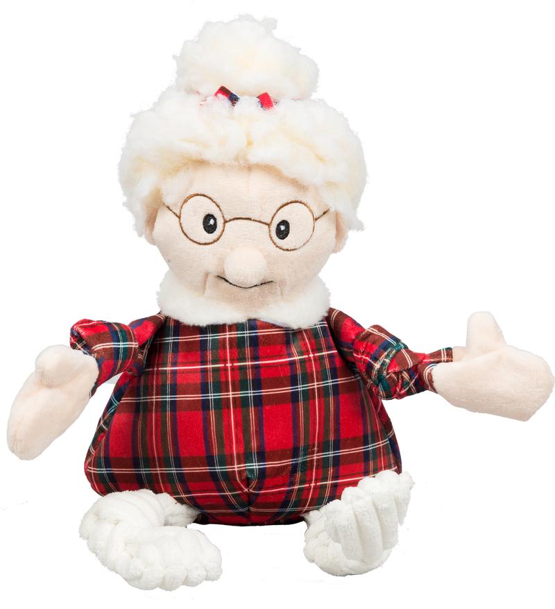 HuggleHounds HuggleFleece Mrs Claus Knottie with Tartan Plaid Dog Toy, Small