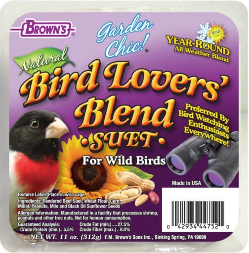 Brown's Garden Chic! Bird Lover's Blend Suet Wild Bird Food, 11-oz