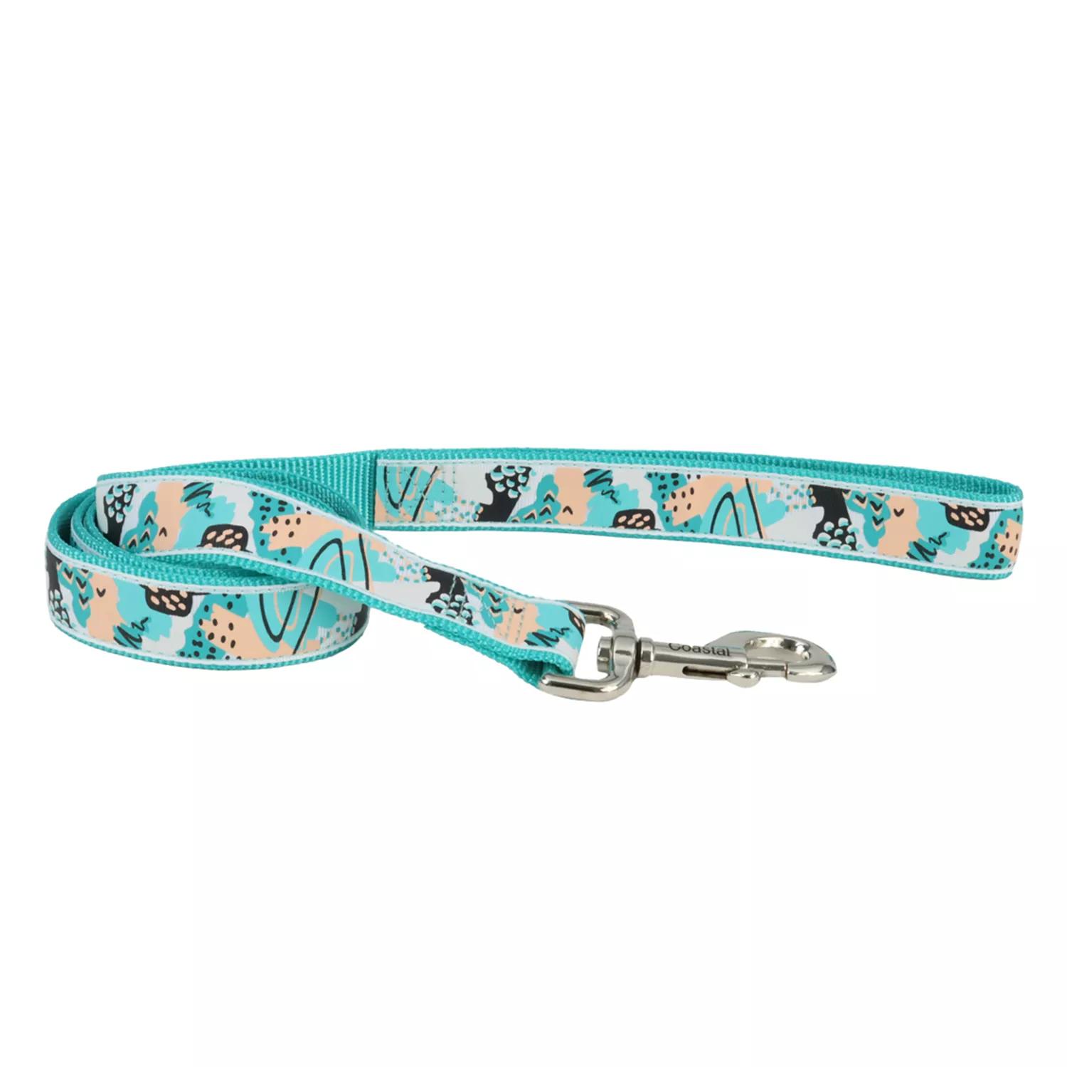 Ribbon Dog Leash, Teal Sketched Abstract