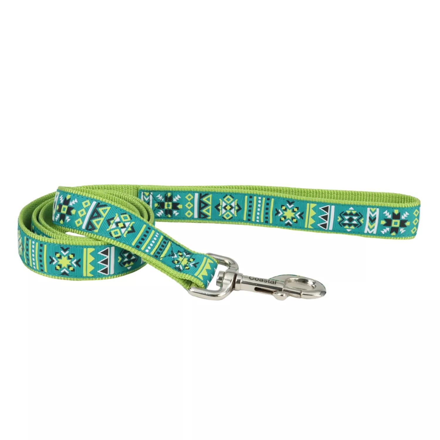 Ribbon Dog Leash, Lime Southwest Stars