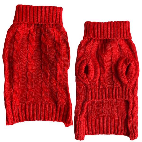 Casual Canine Cable Knit Turtleneck Dog Sweater, Red, X-Small