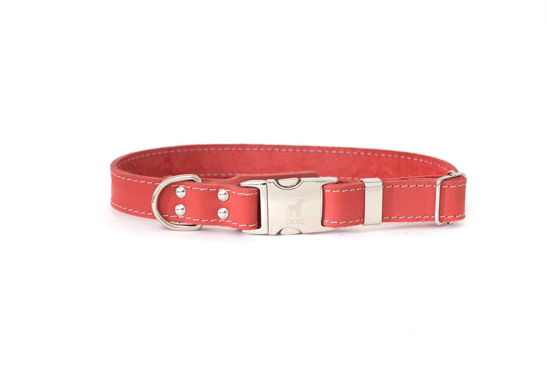 Euro-Dog Soft Leather Metal Quick-Release Buckle Dog Collar, Coral, X-Large