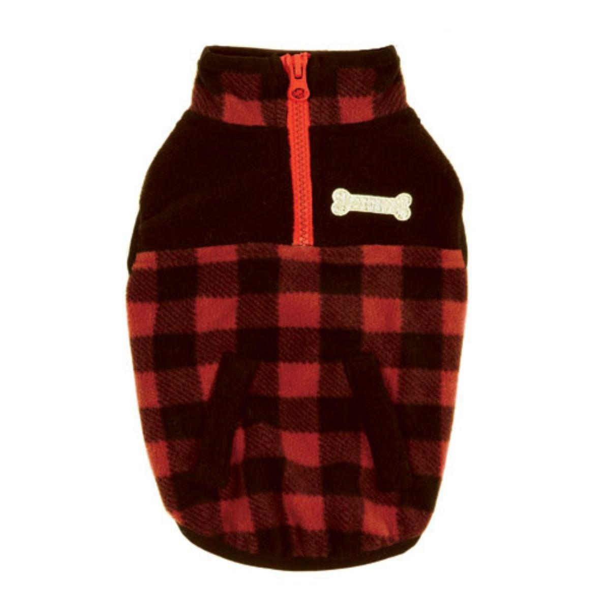 Zack & Zoey Buffalo Plaid Fleece Dog Jacket, Red, X-Small