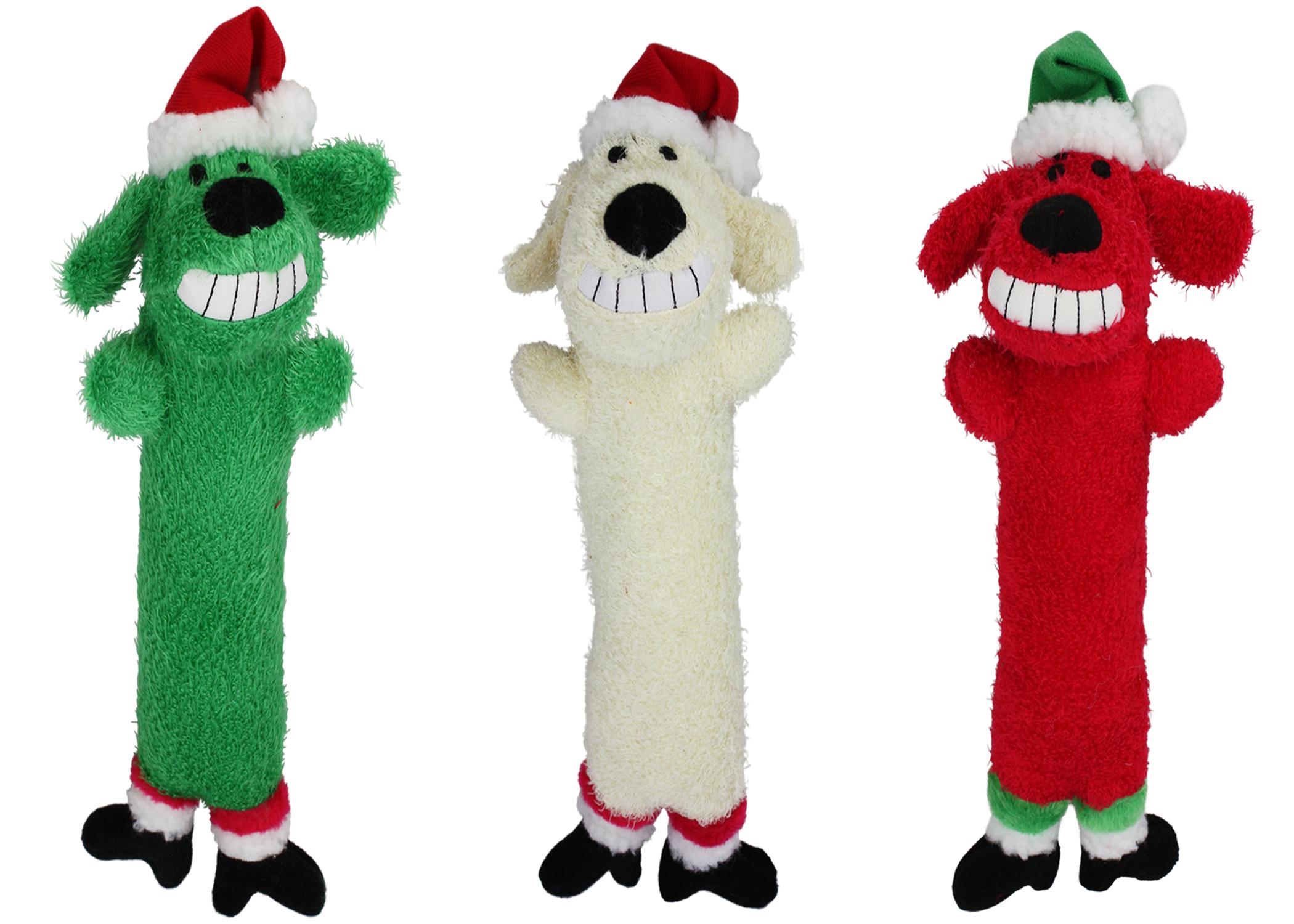 Multipet Holiday Loofa Santa Dog Toy, 18-in