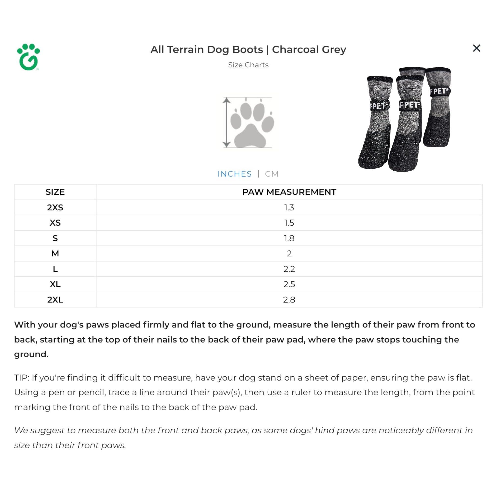 GF Pet All Terrain Dog Boots, Charcoal Grey, X-Small