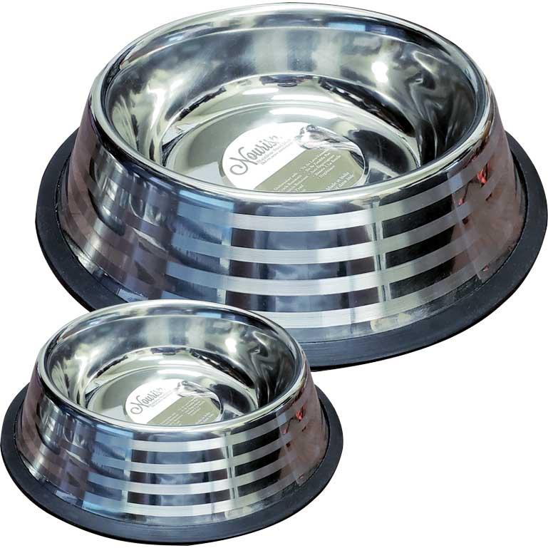 Nourish Stainless Steel Non-Tip with Etched Stripes Pet Bowl, 16-oz