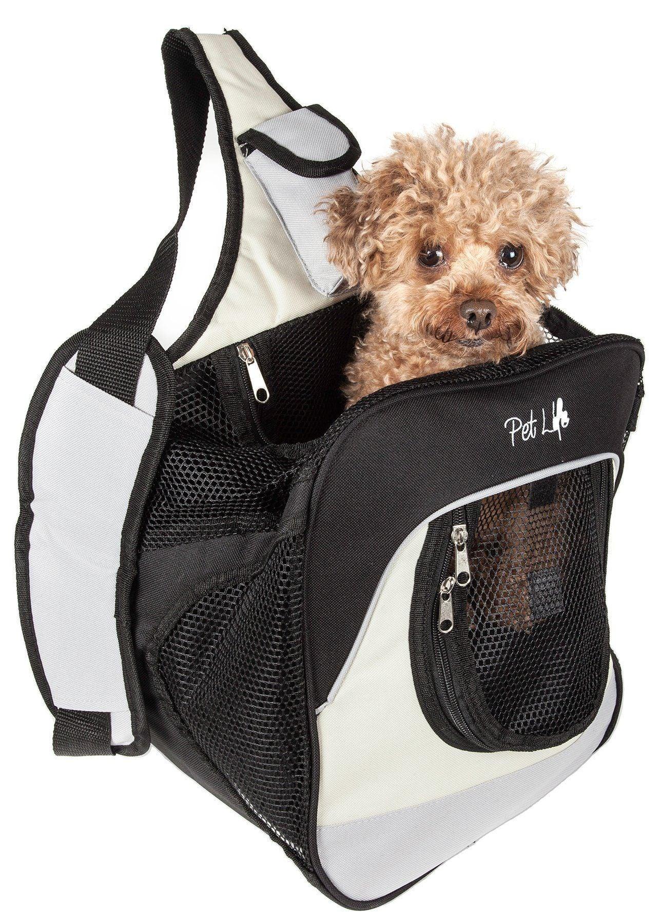 Pet Life Single Strap Over-The-Shoulder Hands-Free Pet Carrier, Beige, 11.8 x 10.2 x 13-in