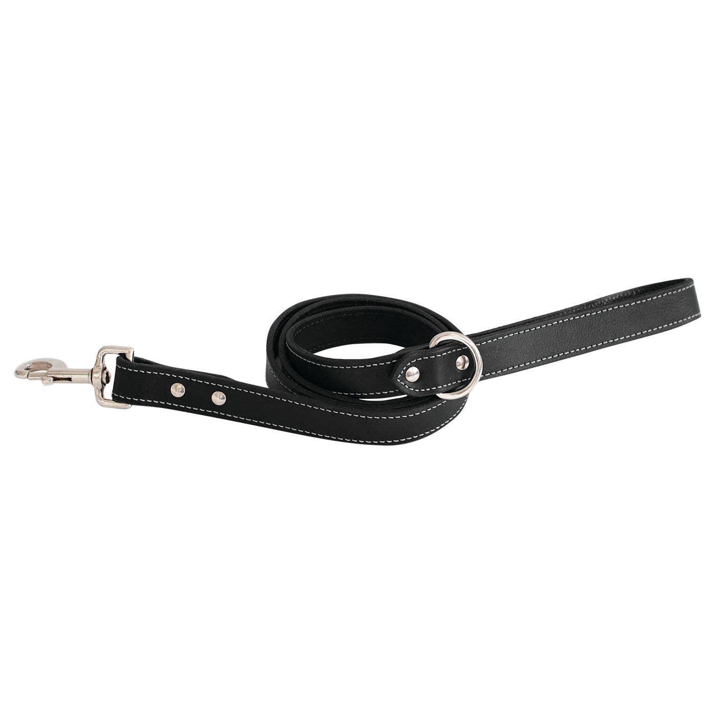 Shedrow K9 Richmond Top Stitch Leather Dog Leash, Black, 3/4-in x 5-ft