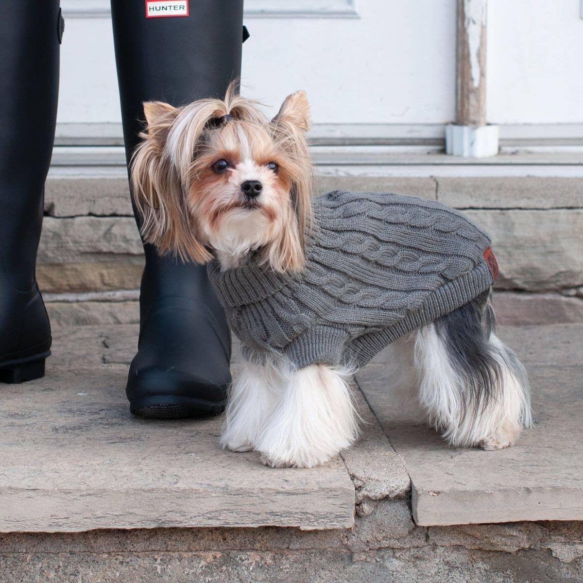 Shedrow K9 Brentwood Cable Knit Dog Sweater, Grey, X-Small