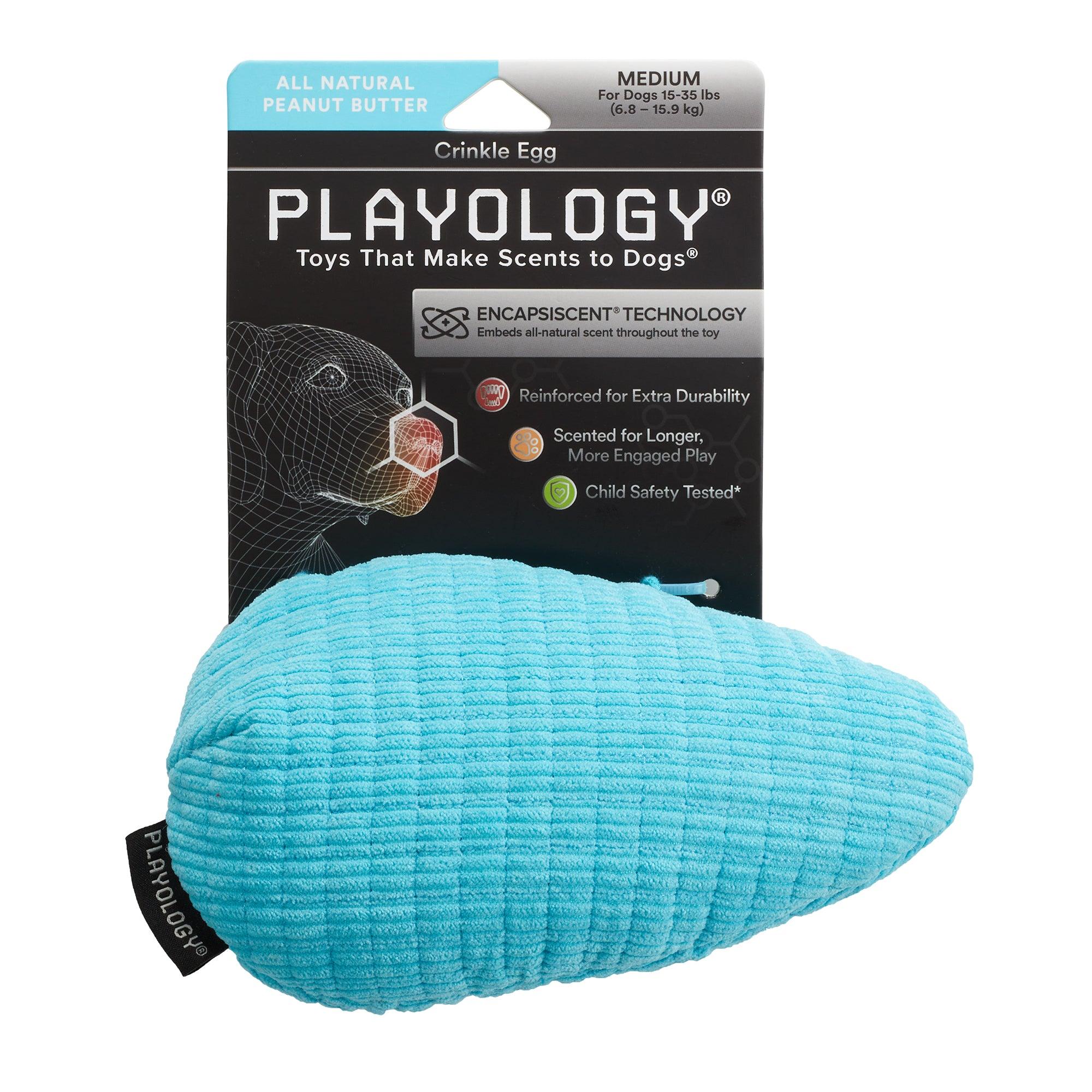 Playology Crinkle Egg All Natural Peanut Butter Scented Dog Toy, Medium
