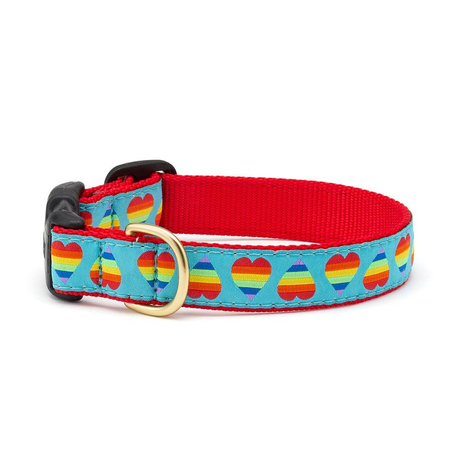 Up Country Dog Collar, Rainbow Hearts, 5/8-in x 6-12-in