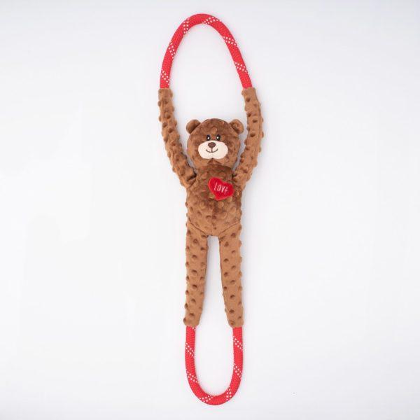 ZippyPaws Valentine's RopeTugz Bear Dog Toy, 28 x 6 x 3-in