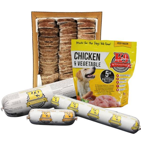 K-9 Kraving Complete & Balanced Diet Chicken & Vegetable Patties Frozen Dog Food, 5-lb