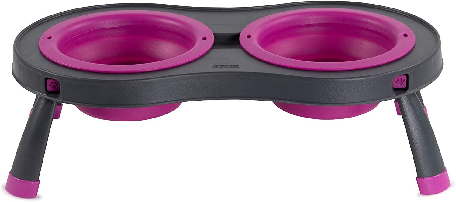 Dexas Double Elevated Pet Feeder, Fuchsia, 1-cup