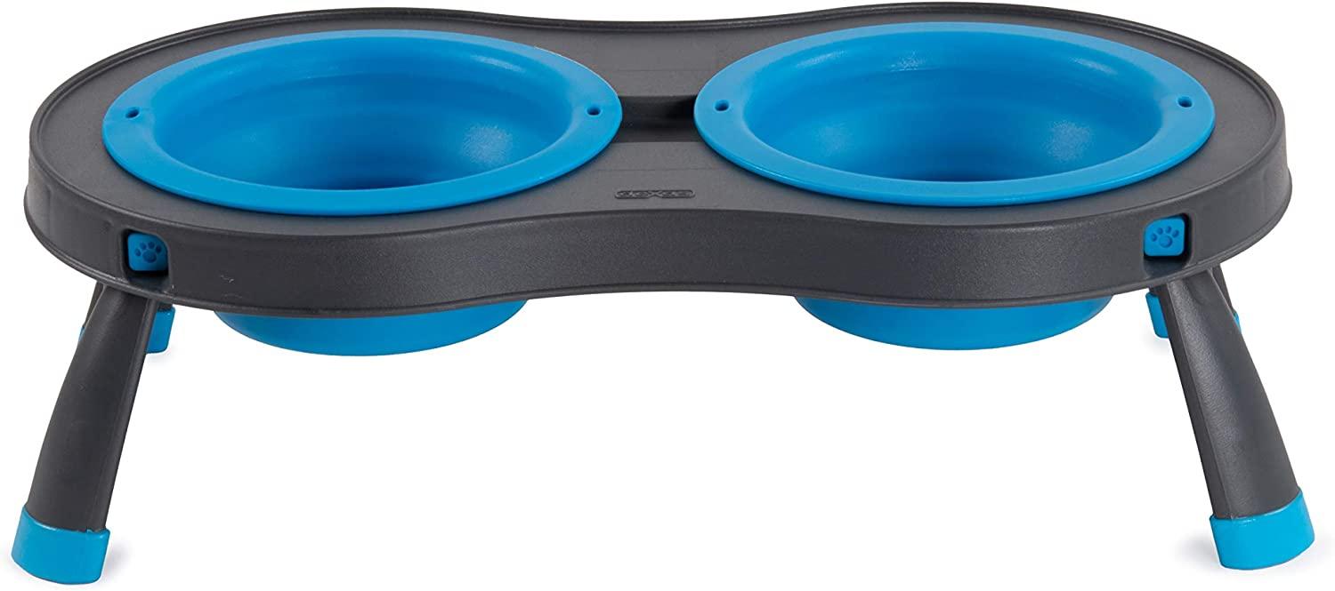 Dexas Double Elevated Pet Feeder, Pro Blue, 1-cup