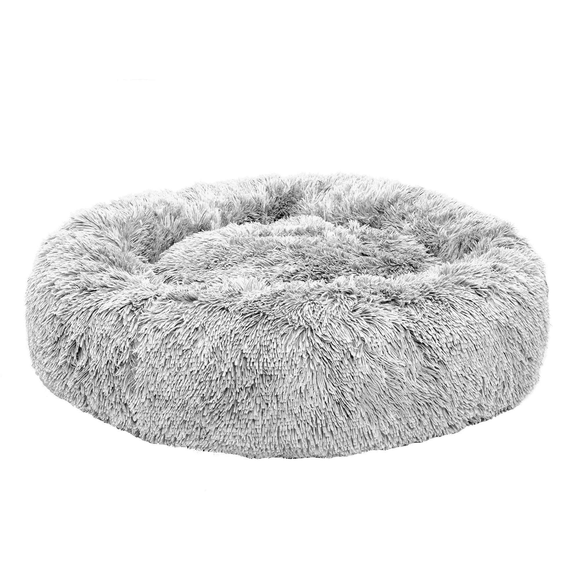 FurHaven Calming Cuddler Long Fur Donut Dog Bed, Mist Gray, Small
